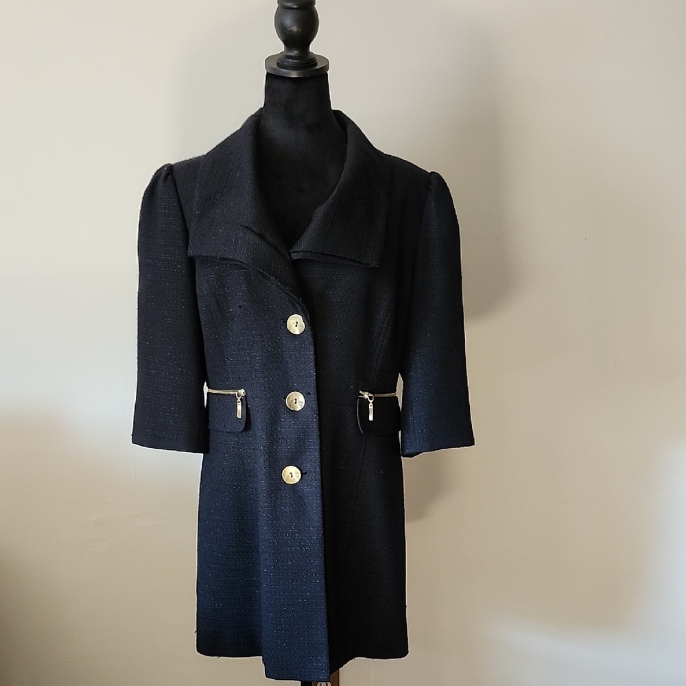 Mary Kay Womens Coat blazer black shimmer texture Chic Timeless 3/4 Sleeve SZ 8P
